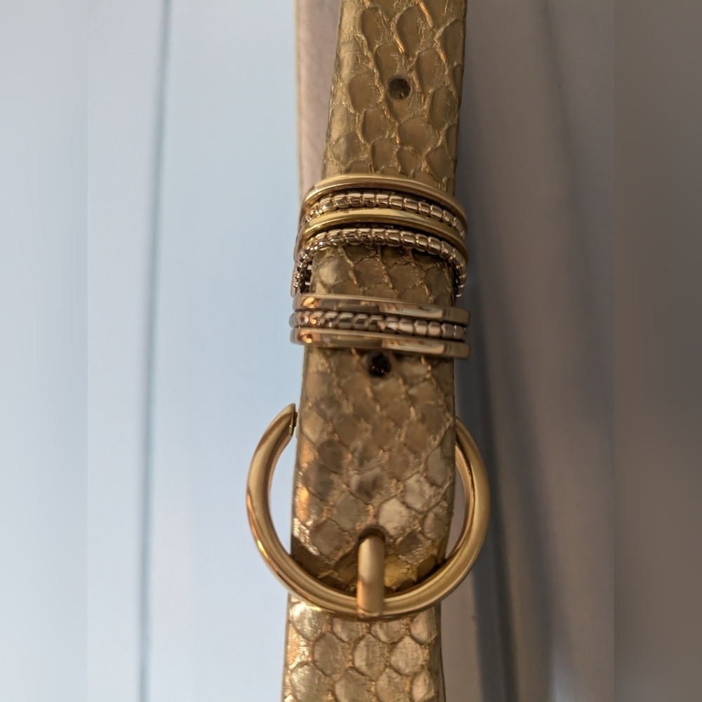 Gold Lined Leather Textured Belt 44", gold tone buckle vintage
